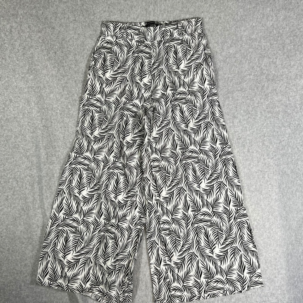 Tahari 100% Linen Wide Leg Pants S Palm Leaf Tropical Resortwear Beach Vacation